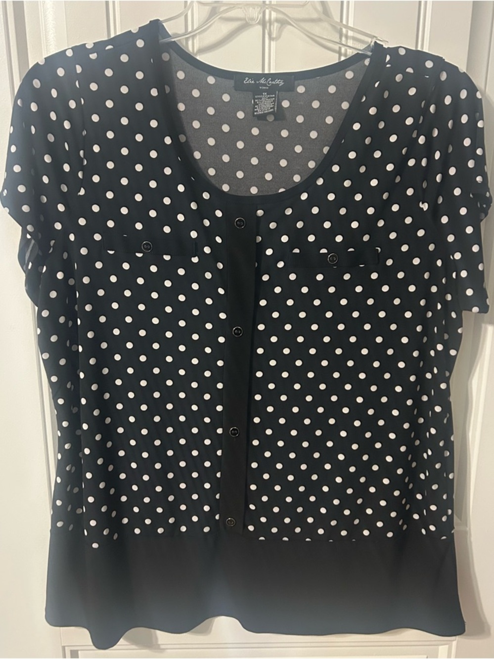Elie Tahari Black Blouse with White Polka Dots